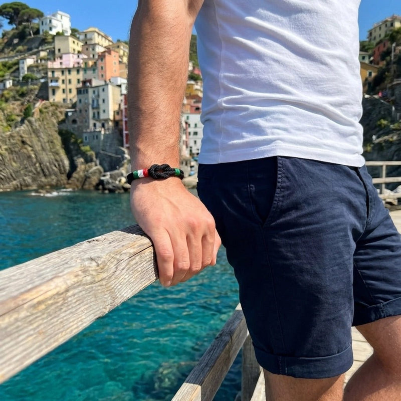 Pulseira de cordão, nó marinheiro, bandeira italiana, modelo Gino