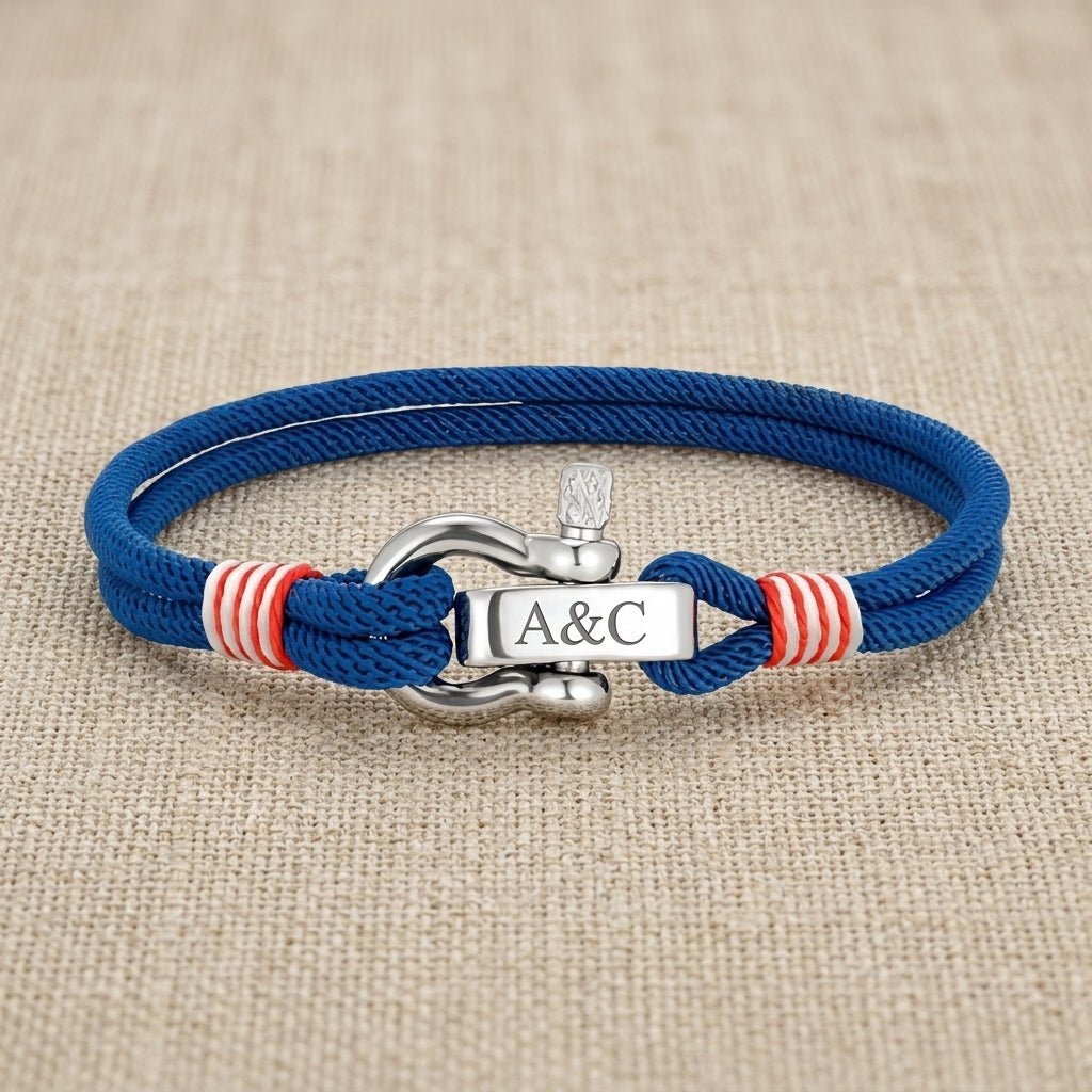 Customizable cord bracelet, stainless steel shackle, Kenny model
