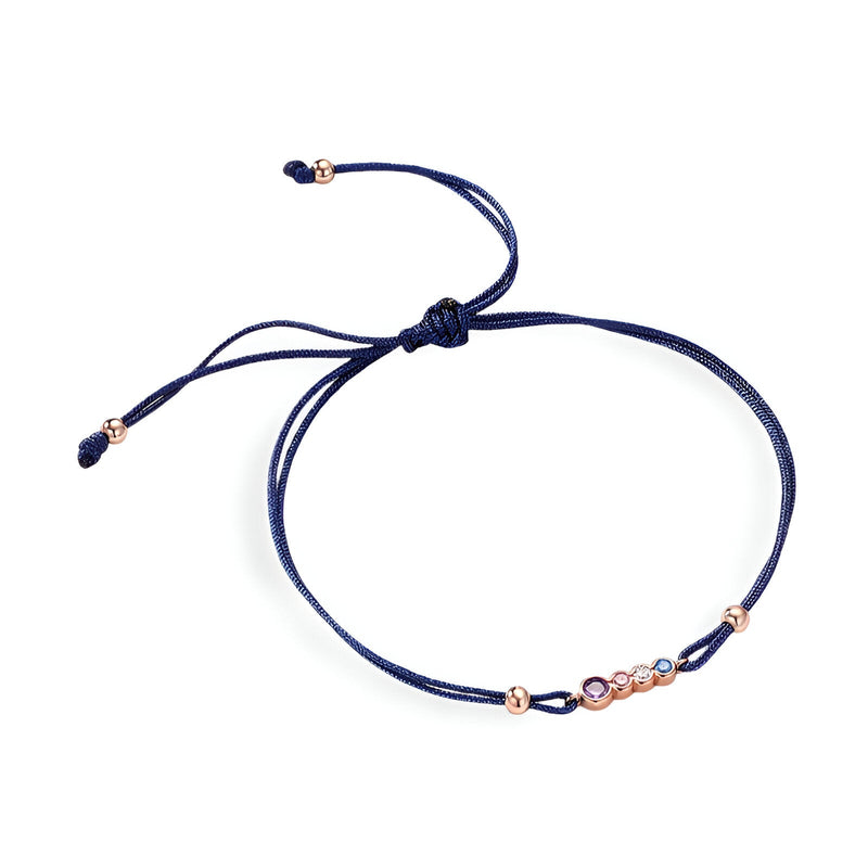 Bracelet cordon bleu marine avec détails en argent sterling et zircons multicolores modèle Mélodie.