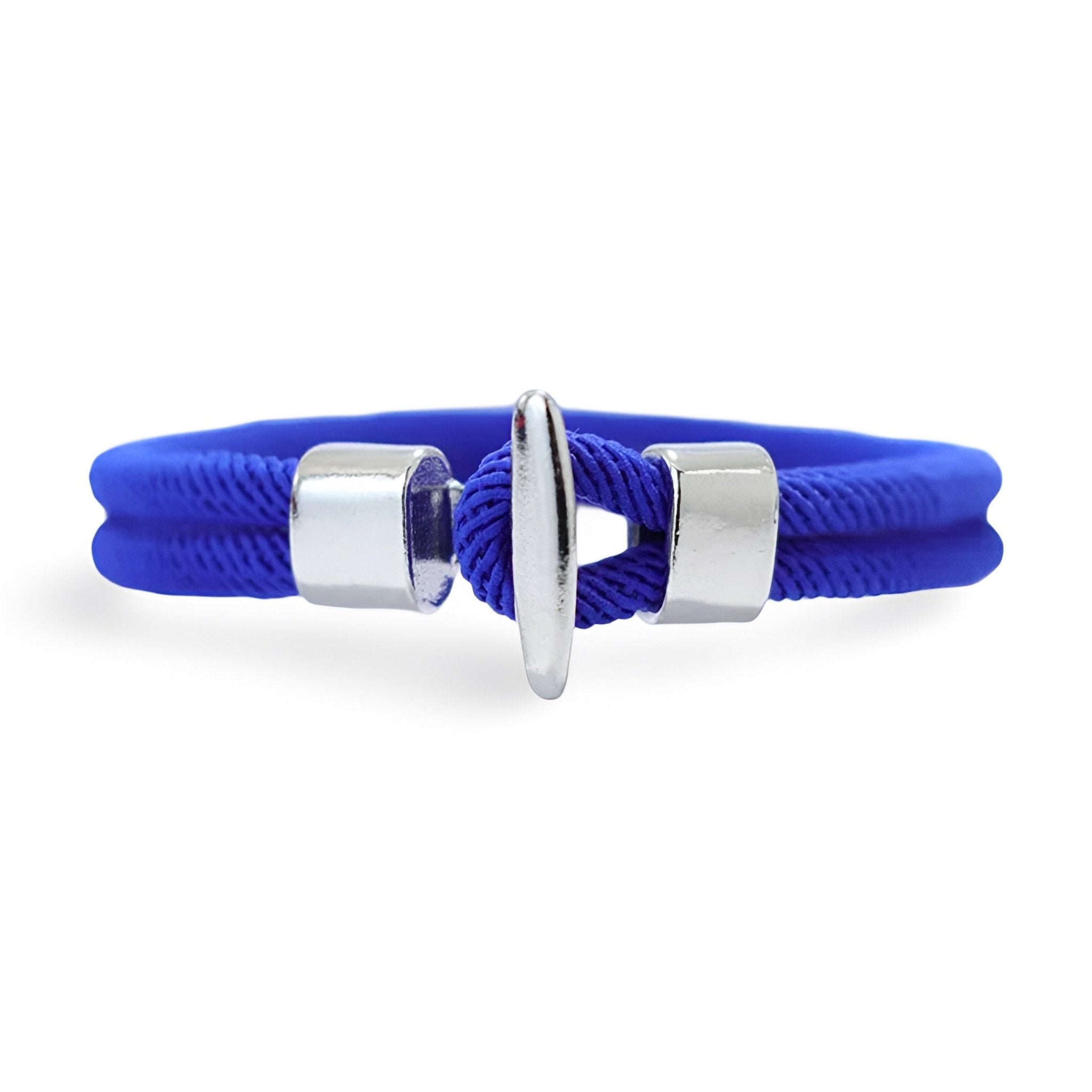 Bracelet cordon bleu royal en coton avec fermoir argenté pour homme.