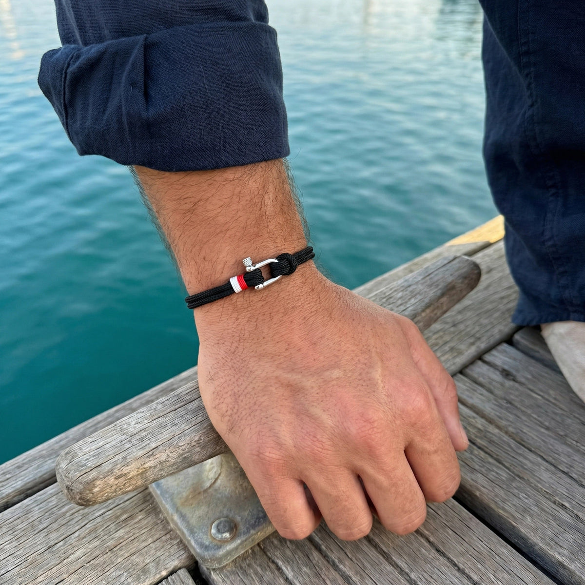 Bracelet cordon pour homme, manille en acier inoxydable, modèle Lauriano