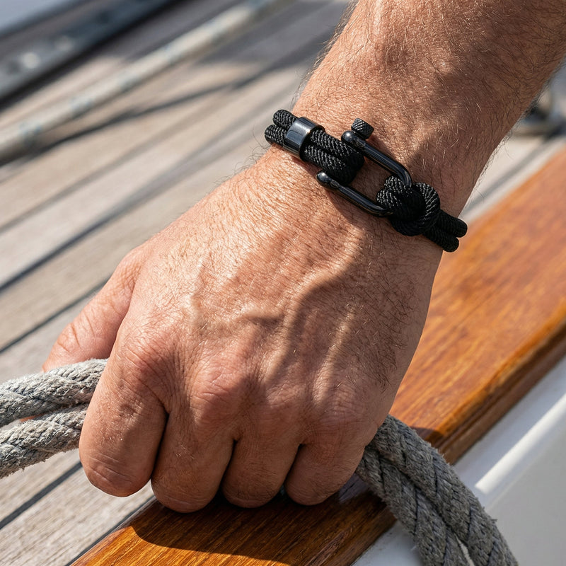 Bracelet cordon pour homme, mousqueton noir, modèle Étienne
