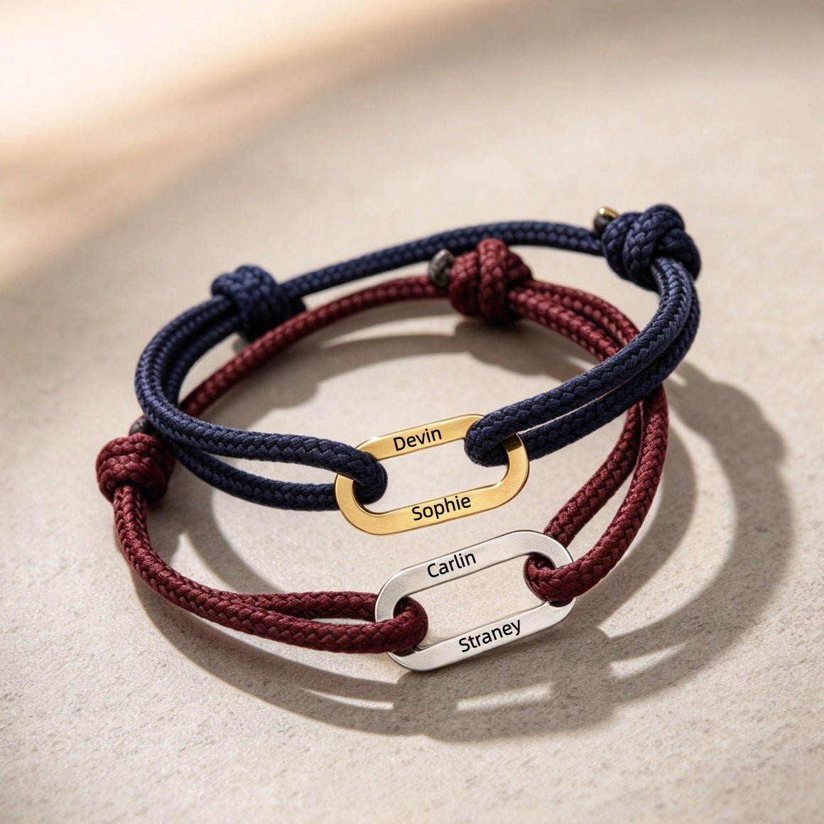 Verstellbares geflochtenes Kordelarmband, personalisierbare Edelstahlschließe, Modell Milor