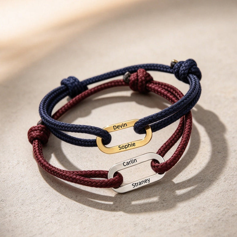 Verstellbares geflochtenes Kordelarmband, personalisierbare Edelstahlschließe, Modell Milor