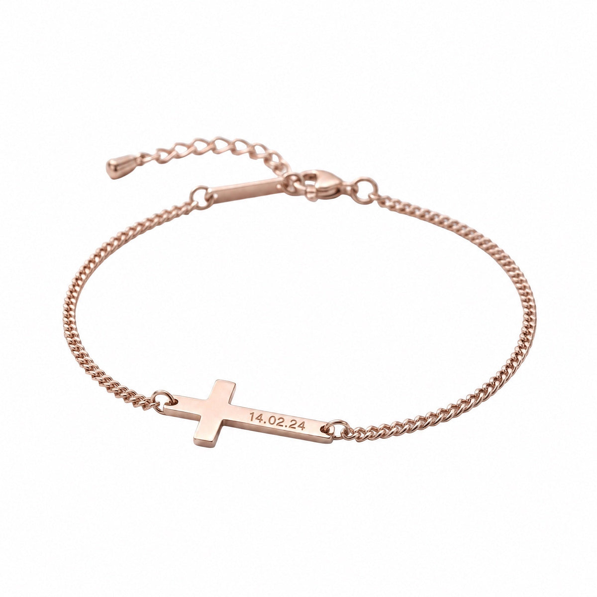 Bracelet croix gravable en acier inoxydable, chaîne fine ajustable, symbole personnel à porter chaque jour, modèle Shilore