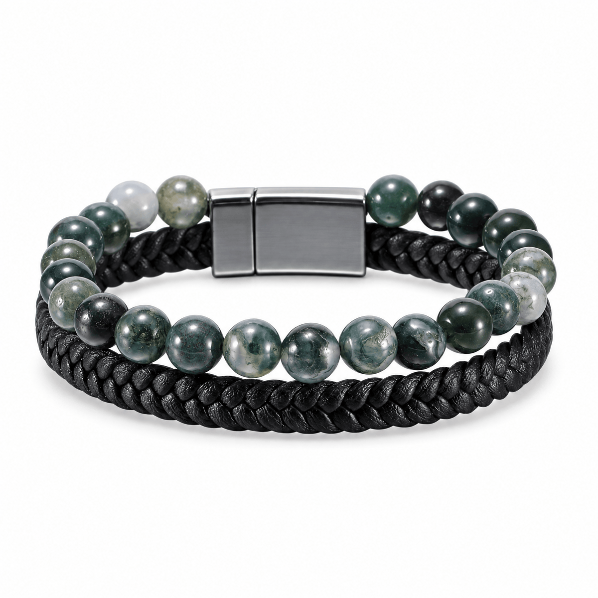 Packshot studio bracelet Ancourt Agate mousse, vue de face sur fond blanc.