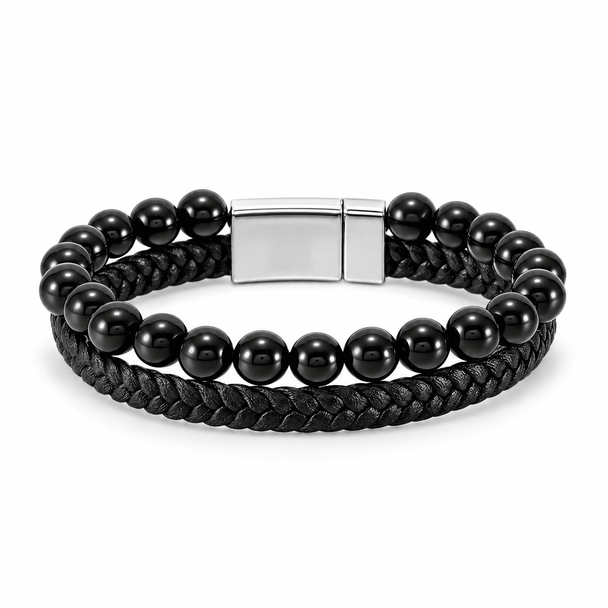 Packshot studio bracelet Ancourt Onyx, vue de face sur fond blanc.