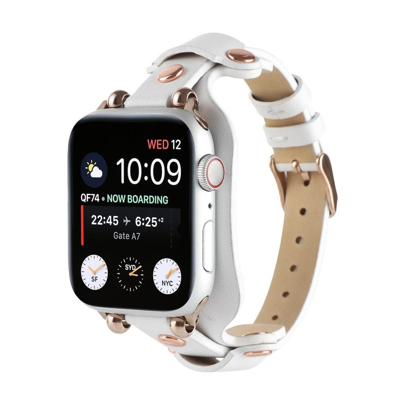 Bracciale in pelle per Apple Watch, polsino largo con fibbia ad ardiglione, design moderno con borchie in acciaio, modello Riveira