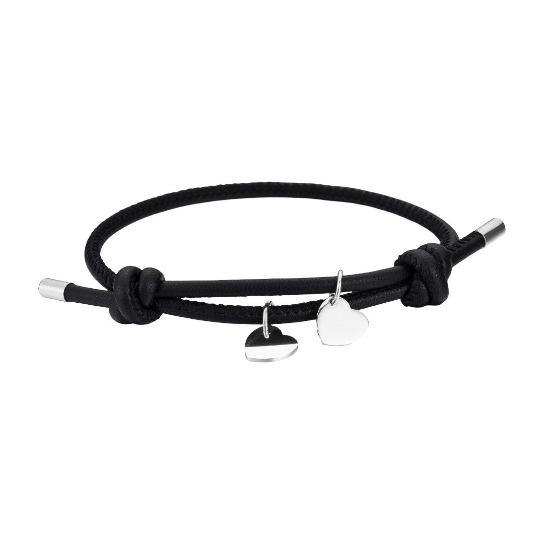 Personalisierbares Kordelarmband mit Herz-Charm aus Edelstahl, Modell Malove