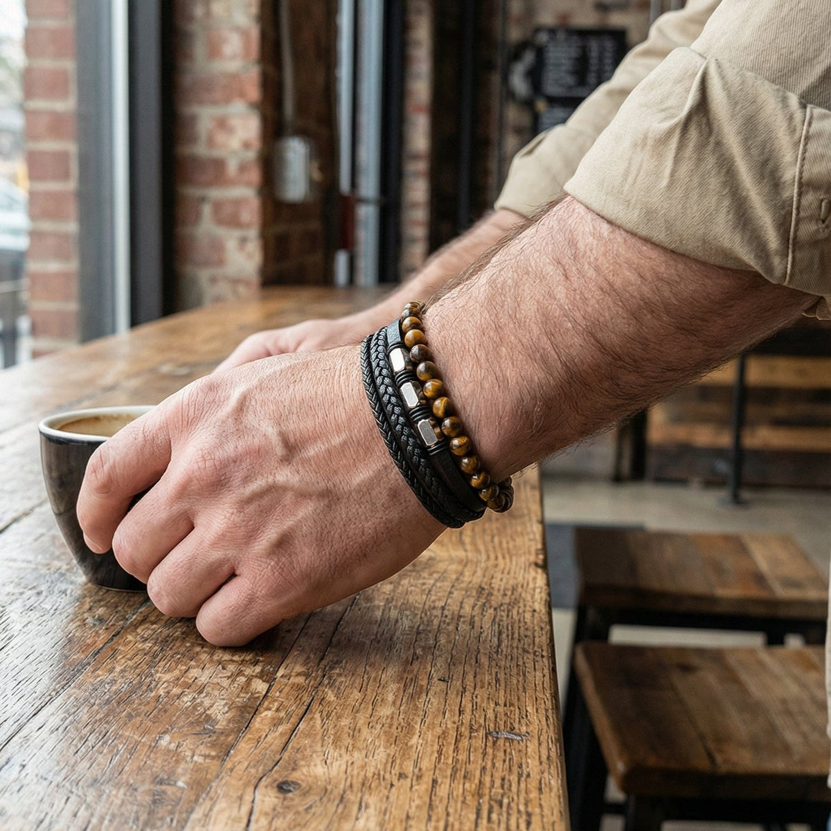 Personalisiertes Armband mit mehreren Reihen, Perlen aus Natursteinen, Magnetverschluss, Modell Bastio