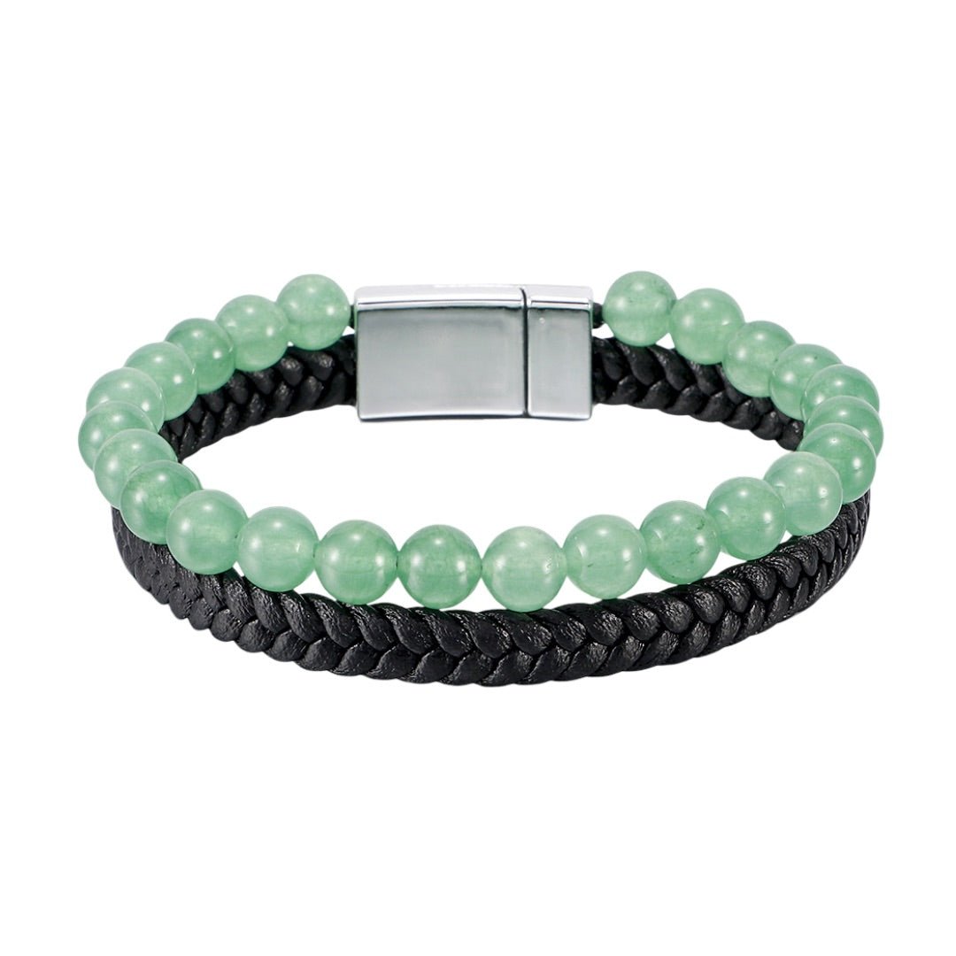 Bracelet cuir tressé et pierres naturelles, fermoir magnétique en acier, style masculin chic et élégant, modèle Ancourt image