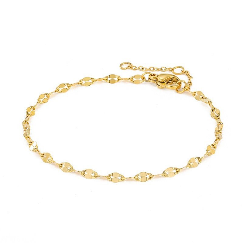 Bracelet de cheville doré en acier inoxydable, maille grain de café, fermoir mousqueton.