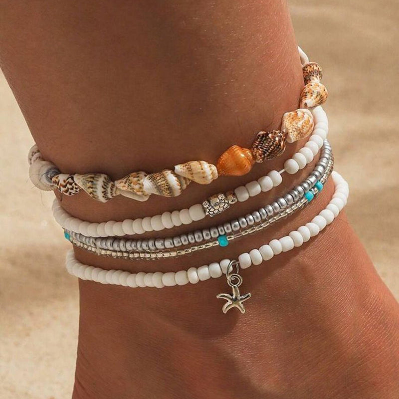 Tobillera de conchas y acero, ideal para la playa, para mujer, modelo Kaba