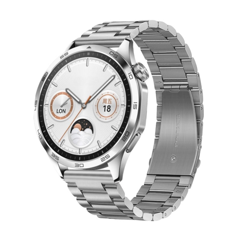 Bracelet de montre Huawei Himal en acier inoxydable argenté à maillons pour cadran rond.