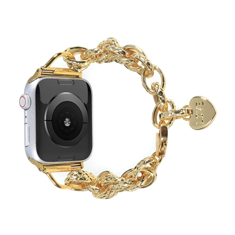 Bracelet chaîne doré avec pendentifs cœurs pour Apple Watch, modèle Donatia, taille 38-42 mm.