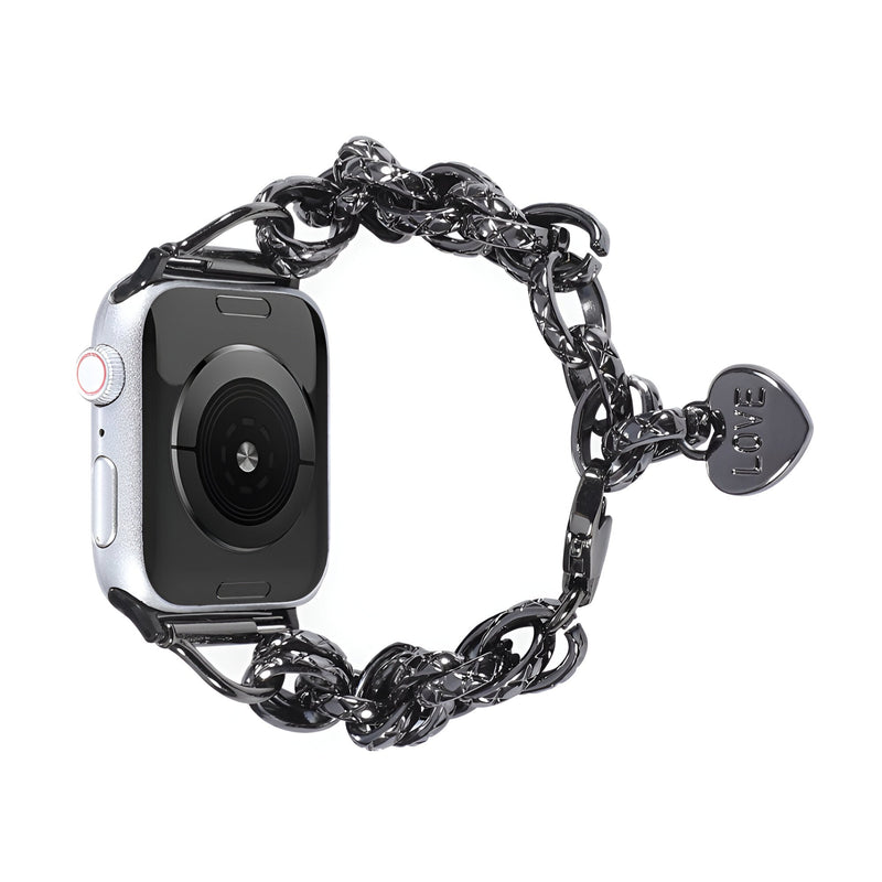 Bracelet chaîne noir brillant avec pendentif cœur pour Apple Watch, modèle Donatia.