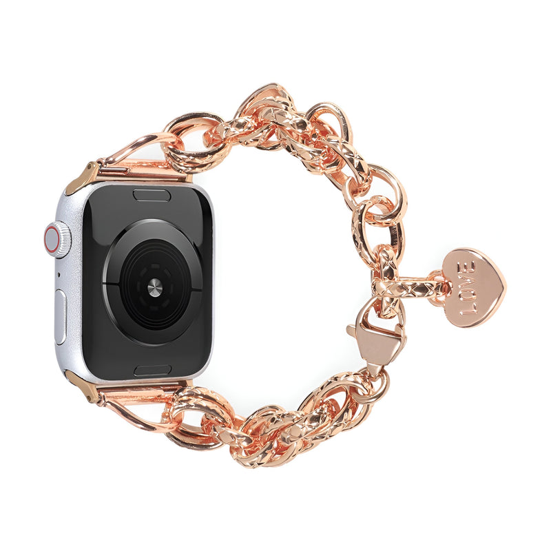 Bracelet chaîne or rosé pour Apple Watch avec pendentif cœur gravé Donatia.
