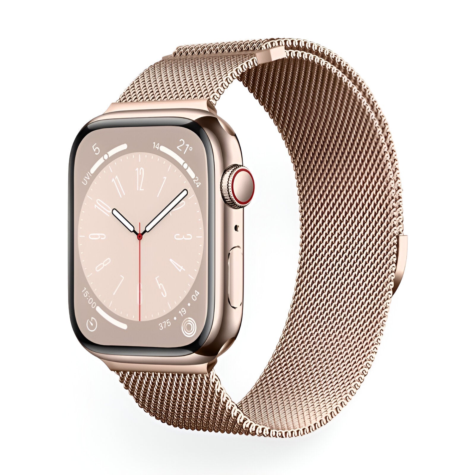Bracelet Apple Watch en acier inoxydable or rosé maille milanaise ajustable, modèle Vyrn, mixte.