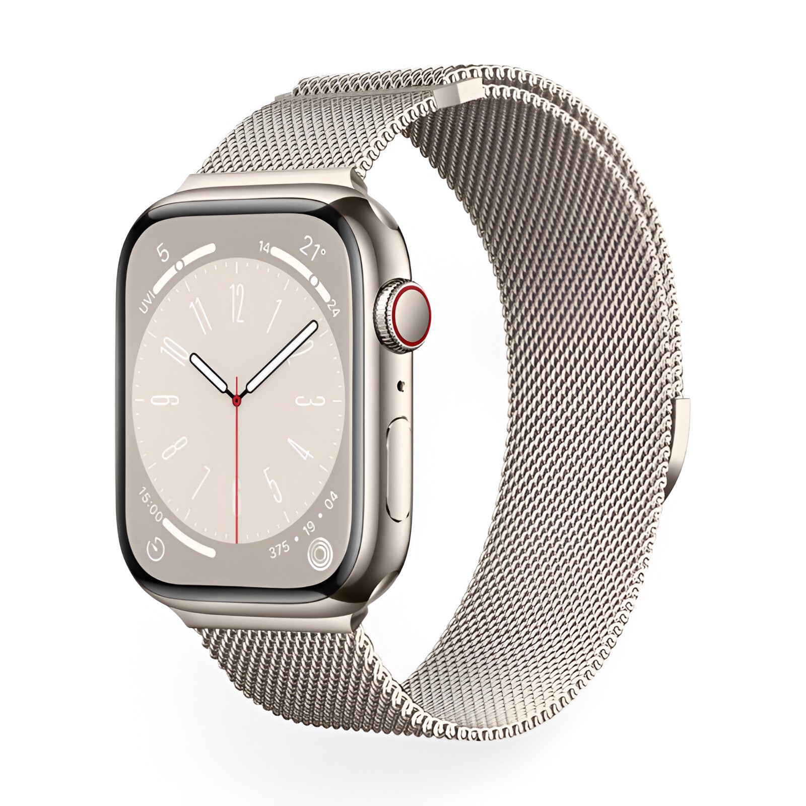 Bracelet Apple Watch en acier inoxydable argenté maille milanaise ajustable, modèle Vyrn.
