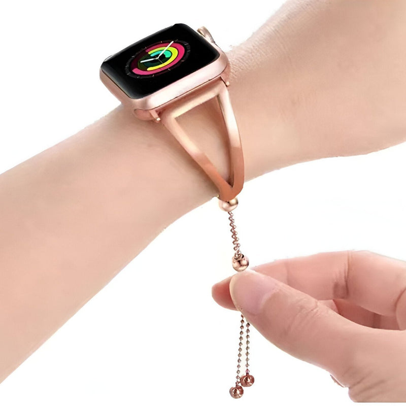 Bracelet Apple Watch or rosé en acier inoxydable ajustable femme modèle Graciela.