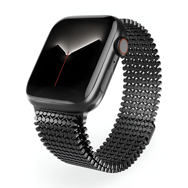 Bracelet pour Apple Watch en acier inoxydable noir à maille fine pour homme, style Galixo.