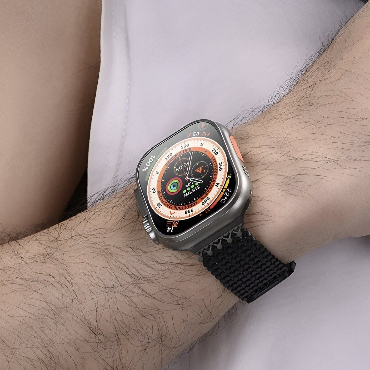 Bracelet Apple Watch Galixo en acier inoxydable noir tressé, pour homme, taille 43-49 mm.