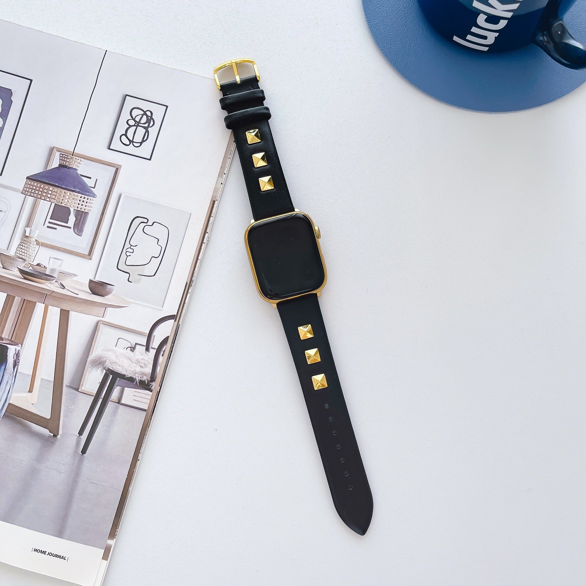 Bracelet de montre connectée, Apple Watch, en cuir, à rivets pour femme, modèle Sadia - La Boutique du Bracelet