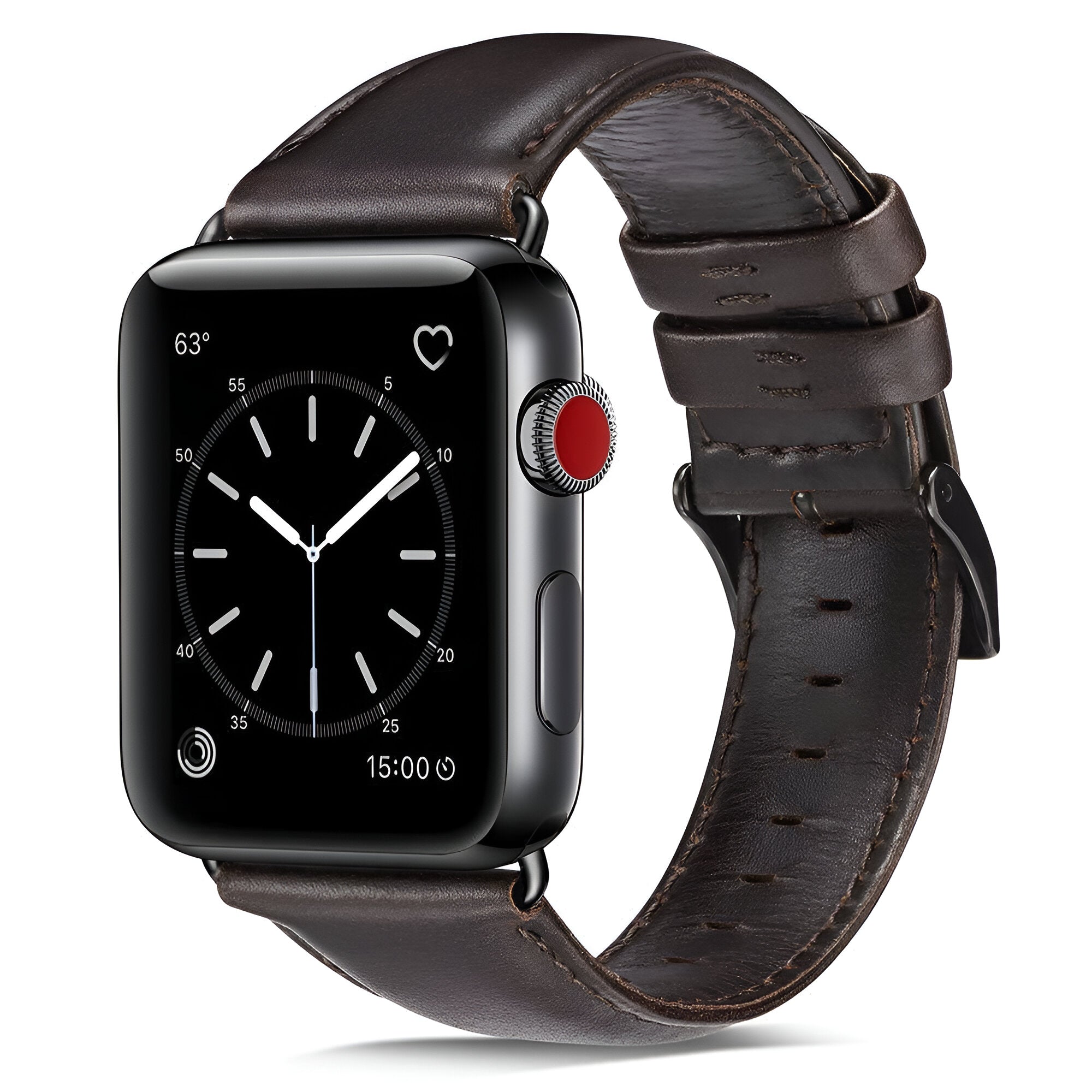 Bracelet Apple Watch en cuir marron foncé pour homme avec boucle argentée, style classique Bryzo.