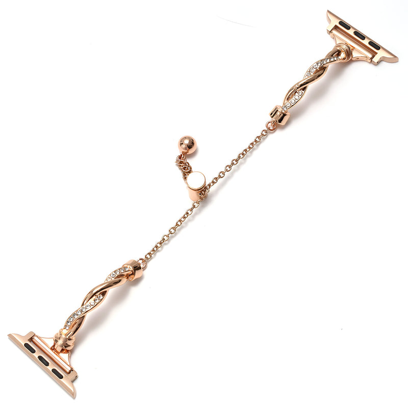 Bracelet Apple Watch en métal torsadé or rosé avec chaîne réglable pour femme.