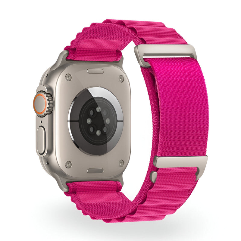 Bracelet Apple Watch en nylon fuschia à boucle alpine, mixte et ajustable.