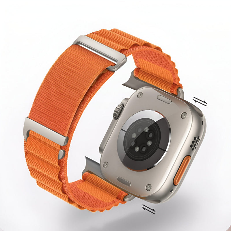 Bracelet Apple Watch en nylon orange à boucle alpine, modèle Zane, 38-42 mm, mixte.