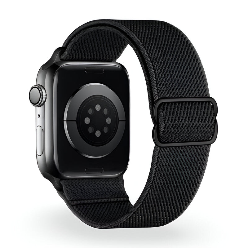 Bracelet Apple Watch noir en nylon tissé avec boucle ajustable modèle Zyra.