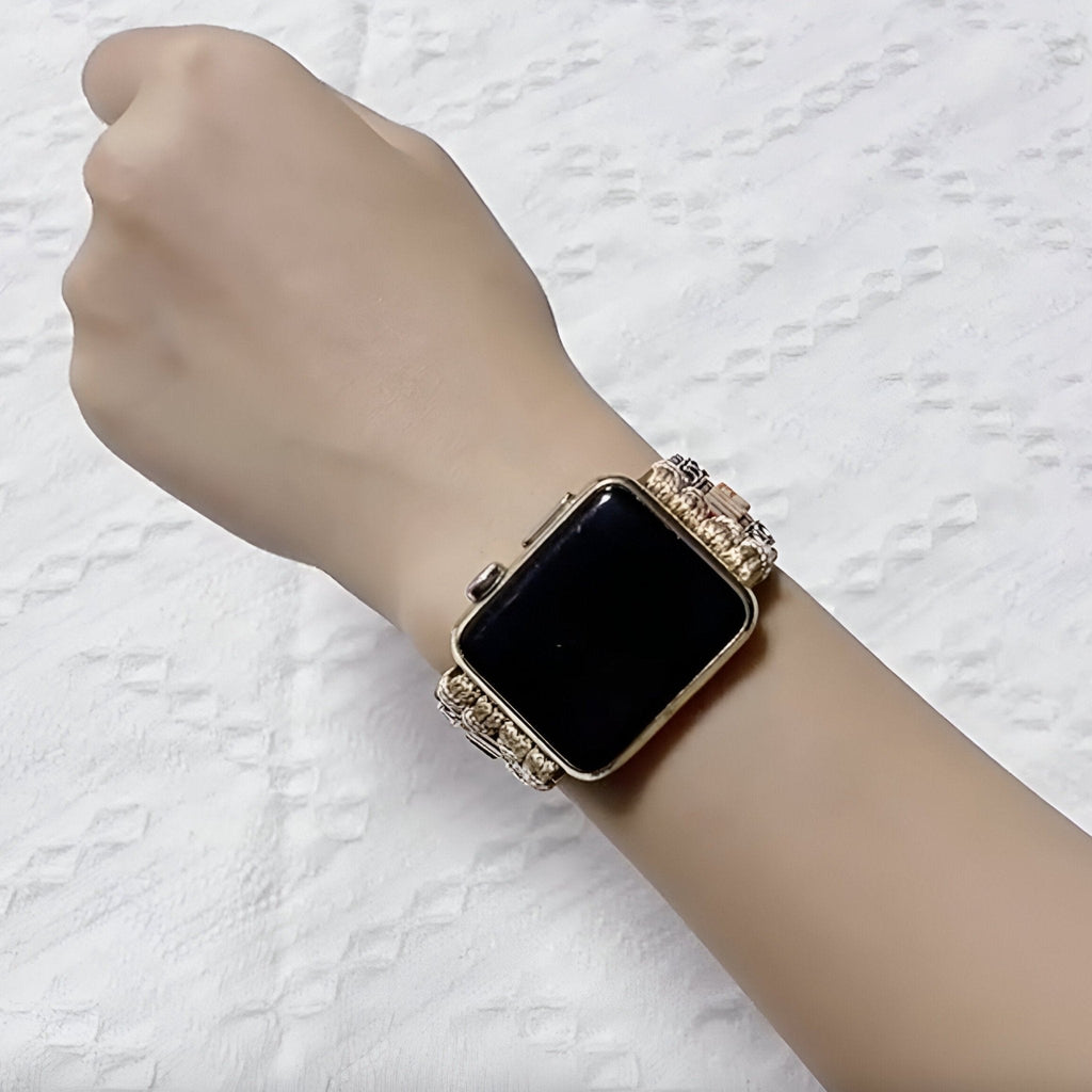 Bracelet Apple Watch femme en pierres de jaspe multicolores, montage élastique, taille moyenne.