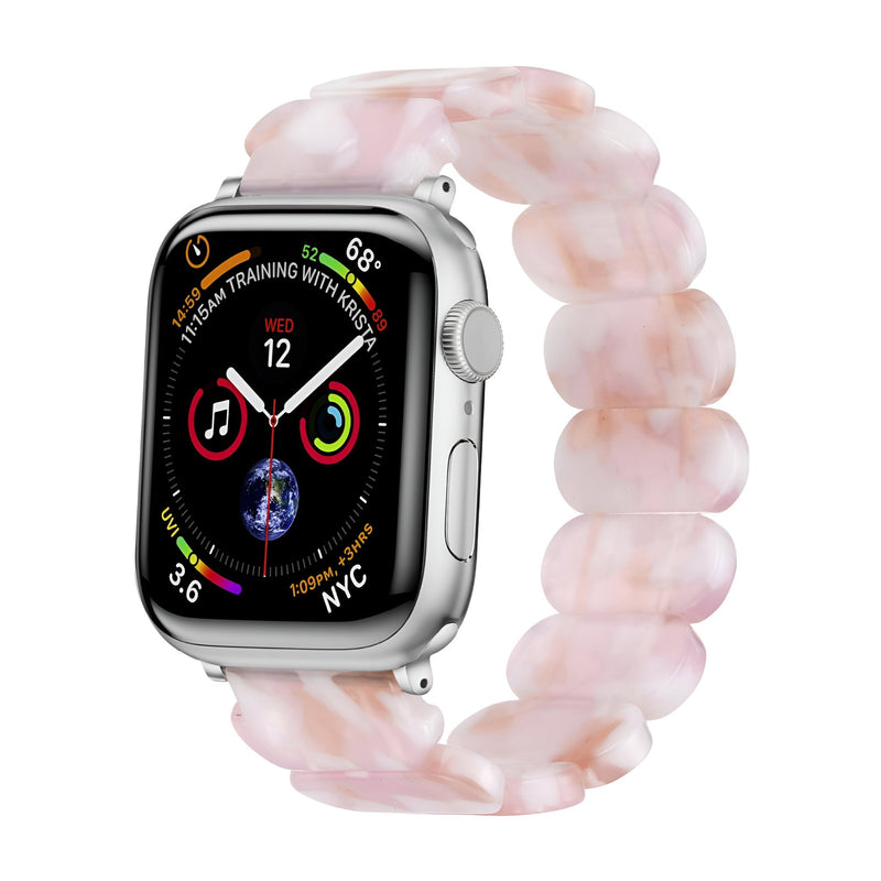 Bracelet Apple Watch résine rose clair effet marbré pour femme, modèle Ilya, 38-42 mm.
