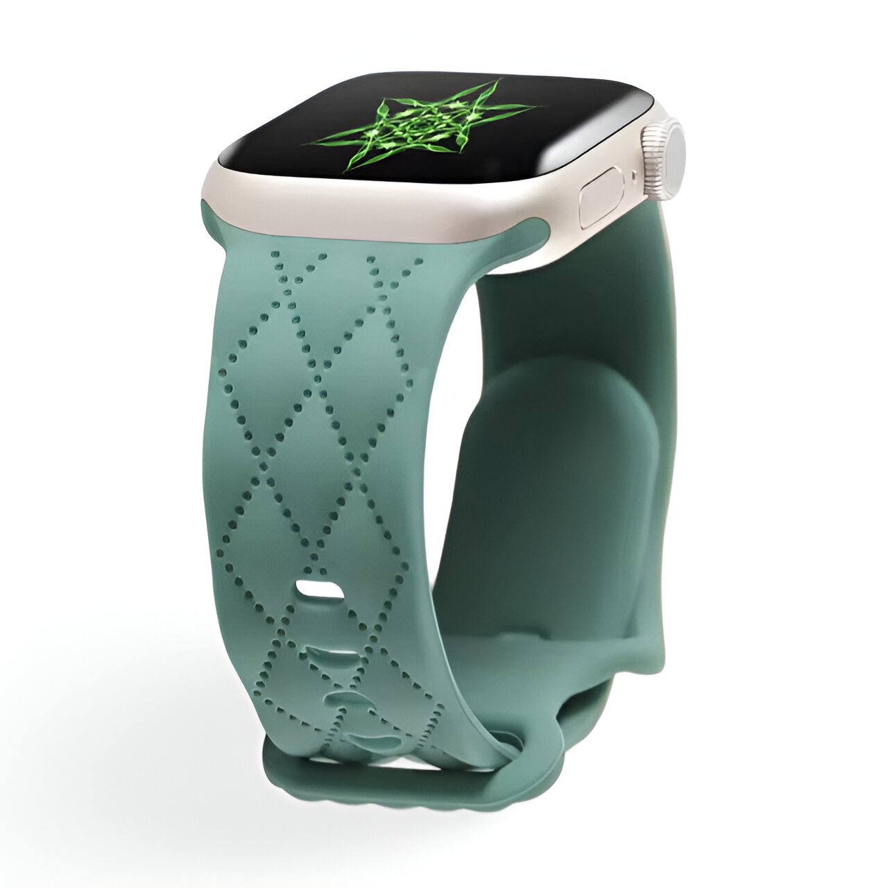 Bracelet silicone vert menthe à motif losanges pour Apple Watch, taille 38-42 mm.
