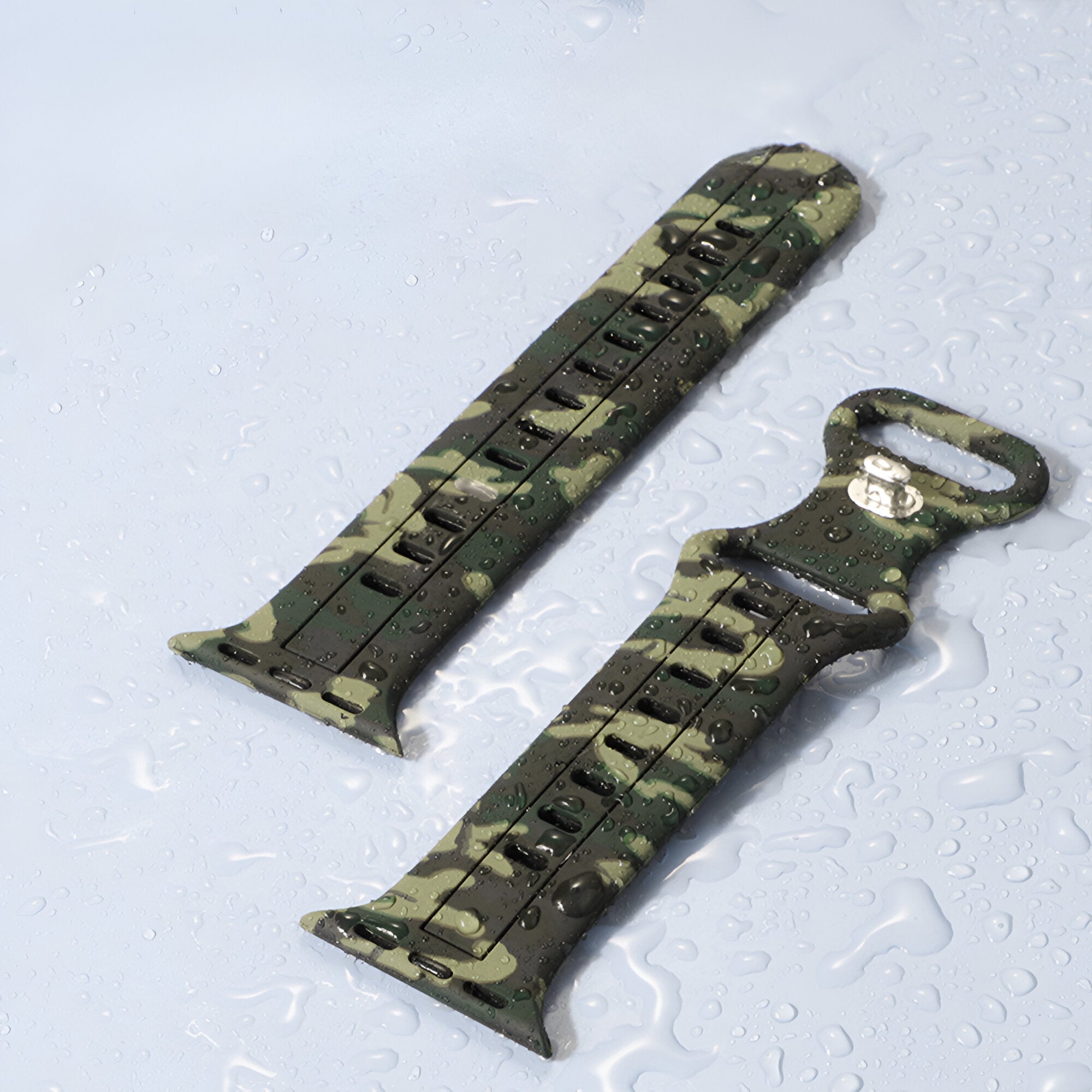 Bracelet Apple Watch en silicone camouflage vert, motif militaire, modèle Alar, taille 38-42 mm.