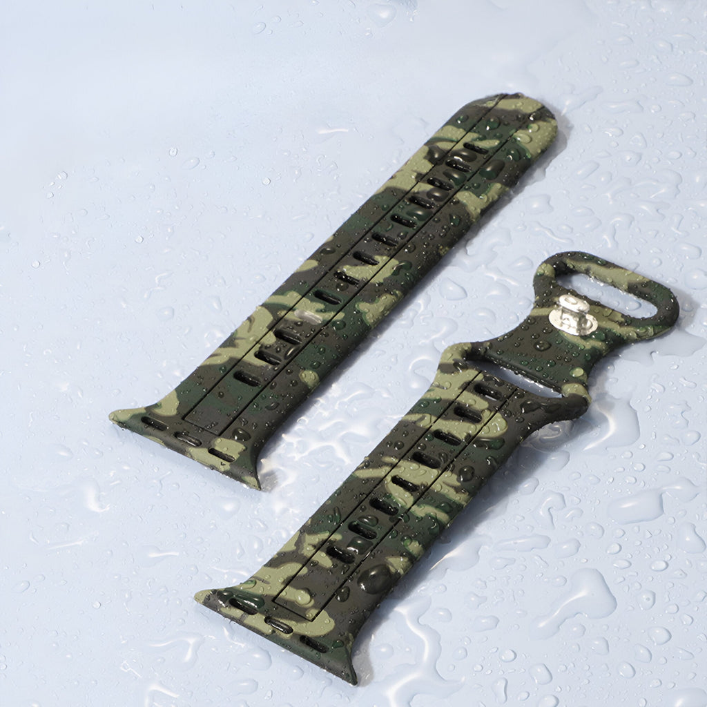 Bracelet Apple Watch en silicone camouflage vert, motif militaire, modèle Alar, taille 38-42 mm.