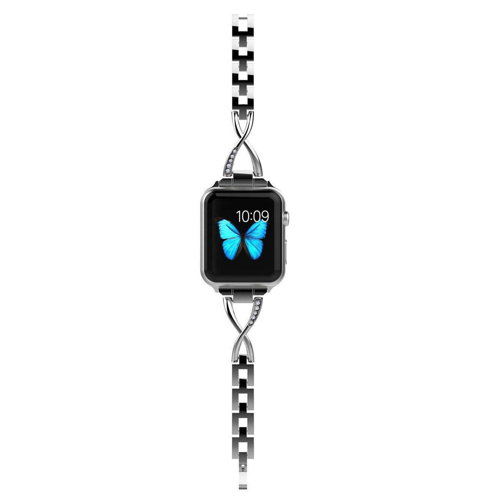 Bracelet or rosé pour Apple Watch 38-42 mm avec motifs croisés et zirconium serti.