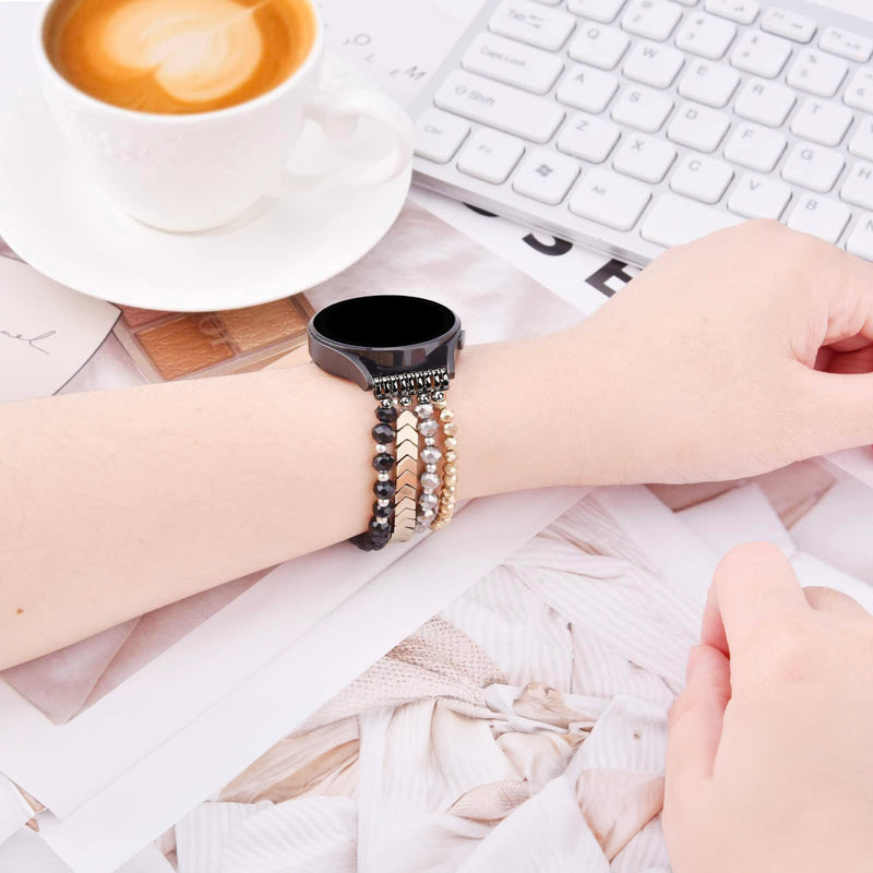 Bracelet de montre connectée noir orné de cristaux scintillants pour Samsung Galaxy Watch modèle Lévana.