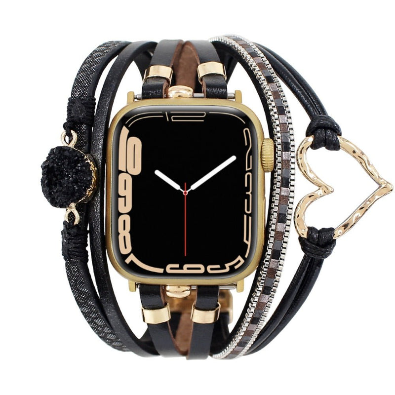 Bracelet de montre connectée multi - rangs, Apple Watch, orné d'un cœur et d'une pierre, pour femme, modèle Lazara - La Boutique du Bracelet