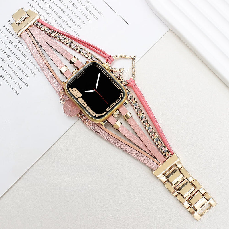 Bracelet de montre connectée multi - rangs, Apple Watch, orné d'un cœur et d'une pierre, pour femme, modèle Lazara - La Boutique du Bracelet