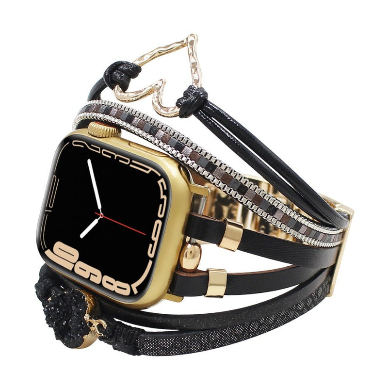 Bracelet de montre connectée multi - rangs, Apple Watch, orné d'un cœur et d'une pierre, pour femme, modèle Lazara - La Boutique du Bracelet
