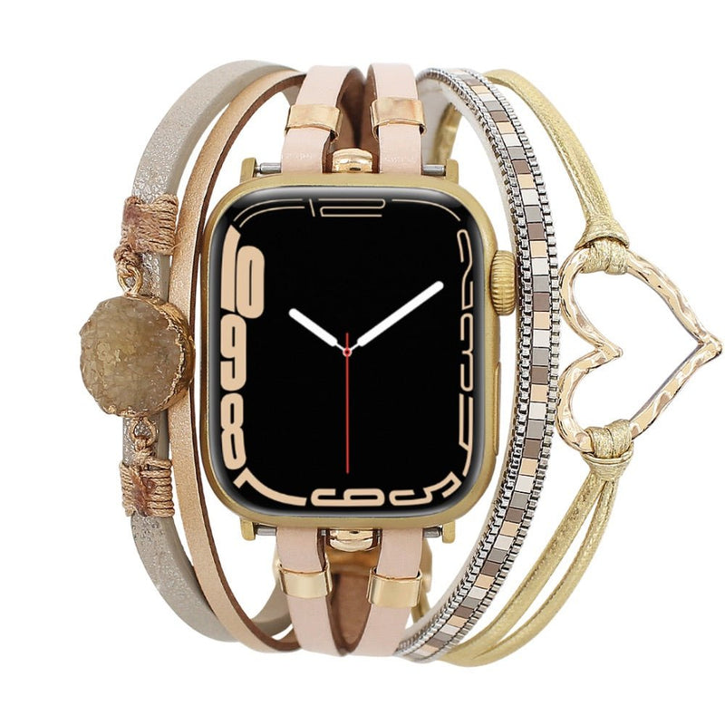 Bracelet de montre connectée multi - rangs, Apple Watch, orné d'un cœur et d'une pierre, pour femme, modèle Lazara - La Boutique du Bracelet