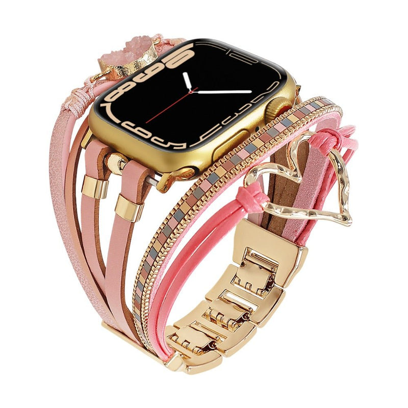 Bracelet de montre connectée multi - rangs, Apple Watch, orné d'un cœur et d'une pierre, pour femme, modèle Lazara - La Boutique du Bracelet