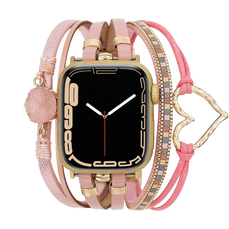 Bracelet de montre connectée multi - rangs, Apple Watch, orné d'un cœur et d'une pierre, pour femme, modèle Lazara - La Boutique du Bracelet