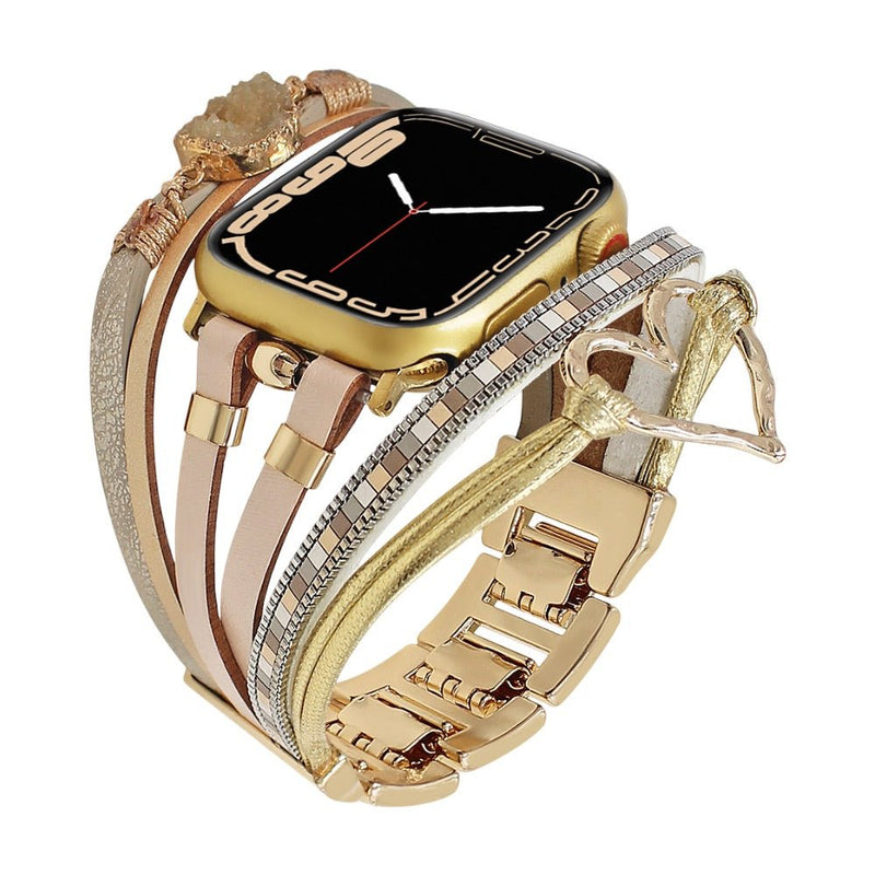 Bracelet de montre connectée multi - rangs, Apple Watch, orné d'un cœur et d'une pierre, pour femme, modèle Lazara - La Boutique du Bracelet