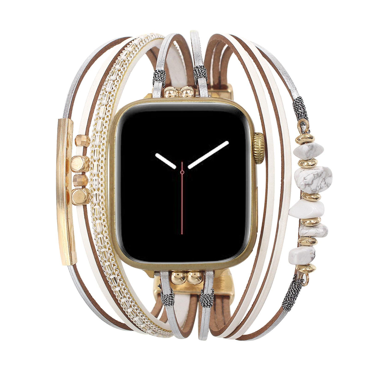 Bracelet de montre femme à cordons multiples, détails dorés et pierres vertes, accessoire de poignet élégant, Jaonie