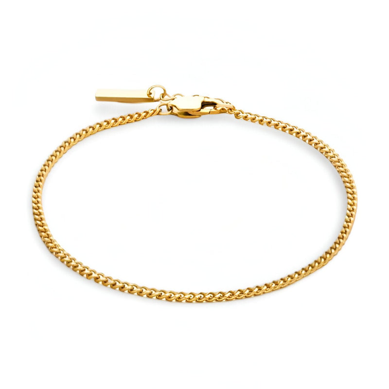 Bracelet fin en acier inoxydable doré, chaîne maille cuban avec fermoir lobster, modèle Giovanni.