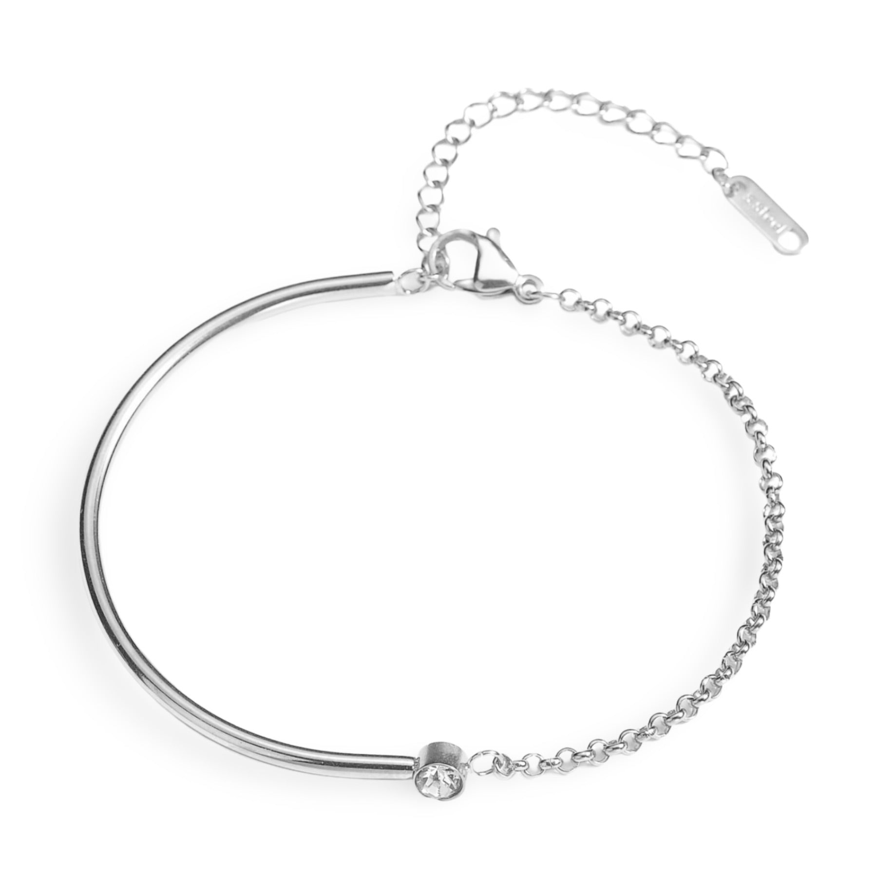 Bracelet fin en titane argenté avec pierre de zirconium et chaîne délicate pour femme.