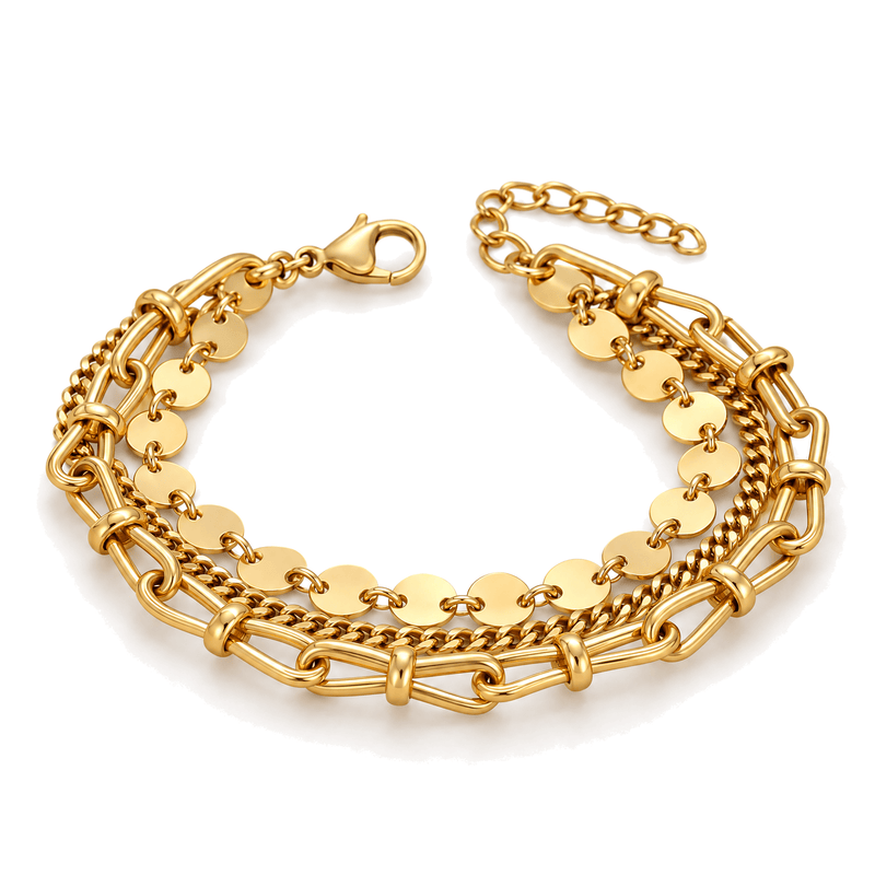 Packshot studio bracelet Rufine Or, vue frontale basse, fond blanc pur — détails verrouillés 10 octobre 2026
